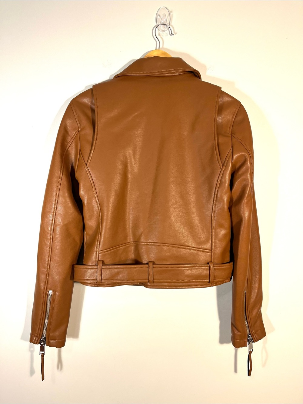 Rebecca Minkoff Women's Cognac Brown Vegan Leather Moto Jacket S - Picture 7 of 12